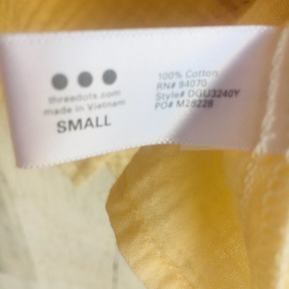 NWOT Three Dots Gauze Tie Front Top Cotton V Neck Blouse Ivory Yellow S - Picture 5 of 9